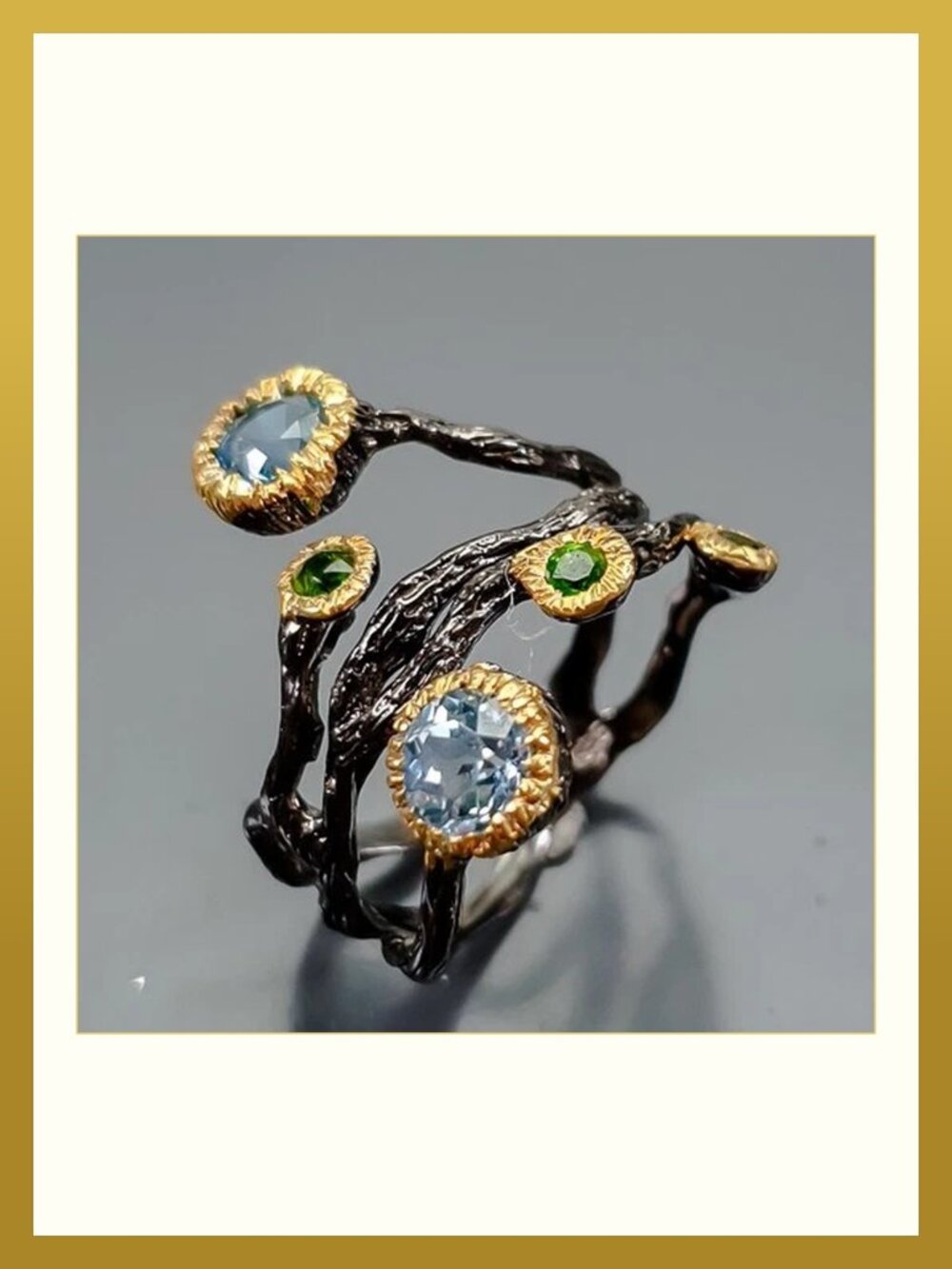 Ring Topaz and Chrome Diopside 925 Size 7.5